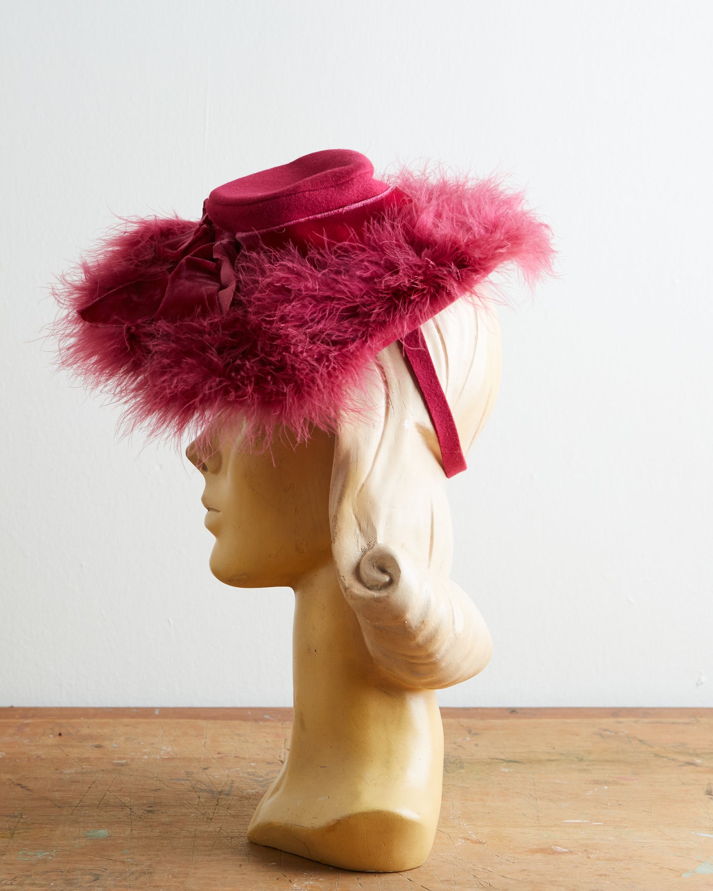 1940s Hot Pink Feathered Tilt Hat