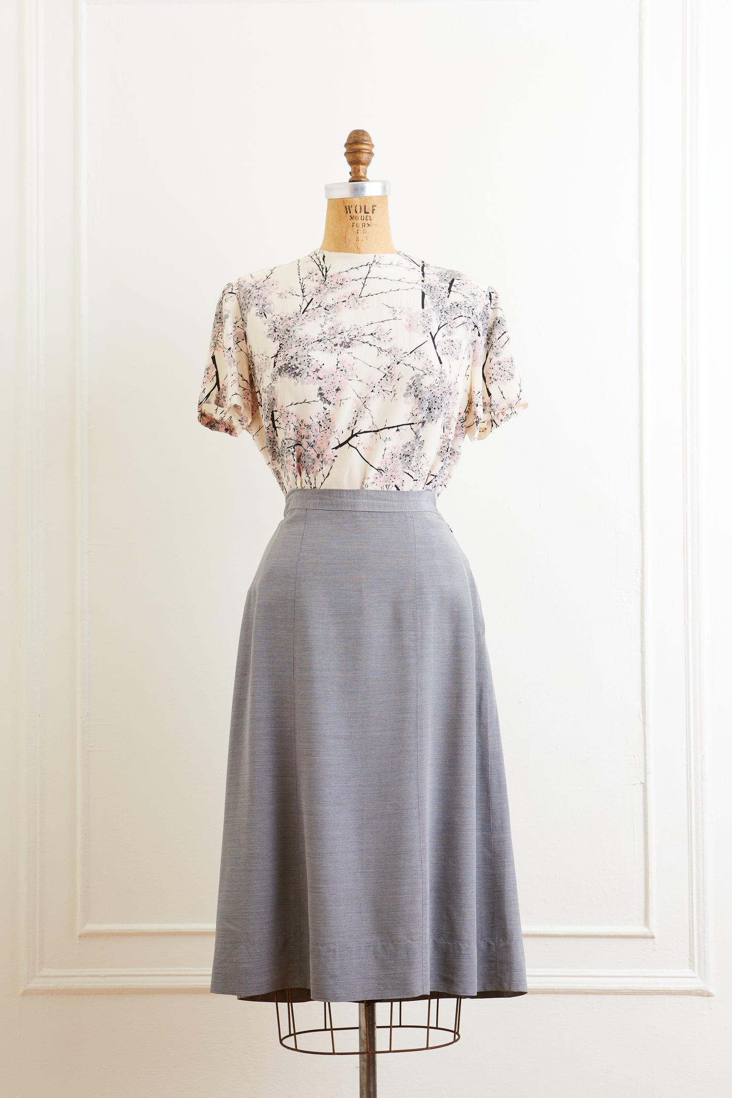 1940s Dorothy Korby Cherry Blossom Print Blouse