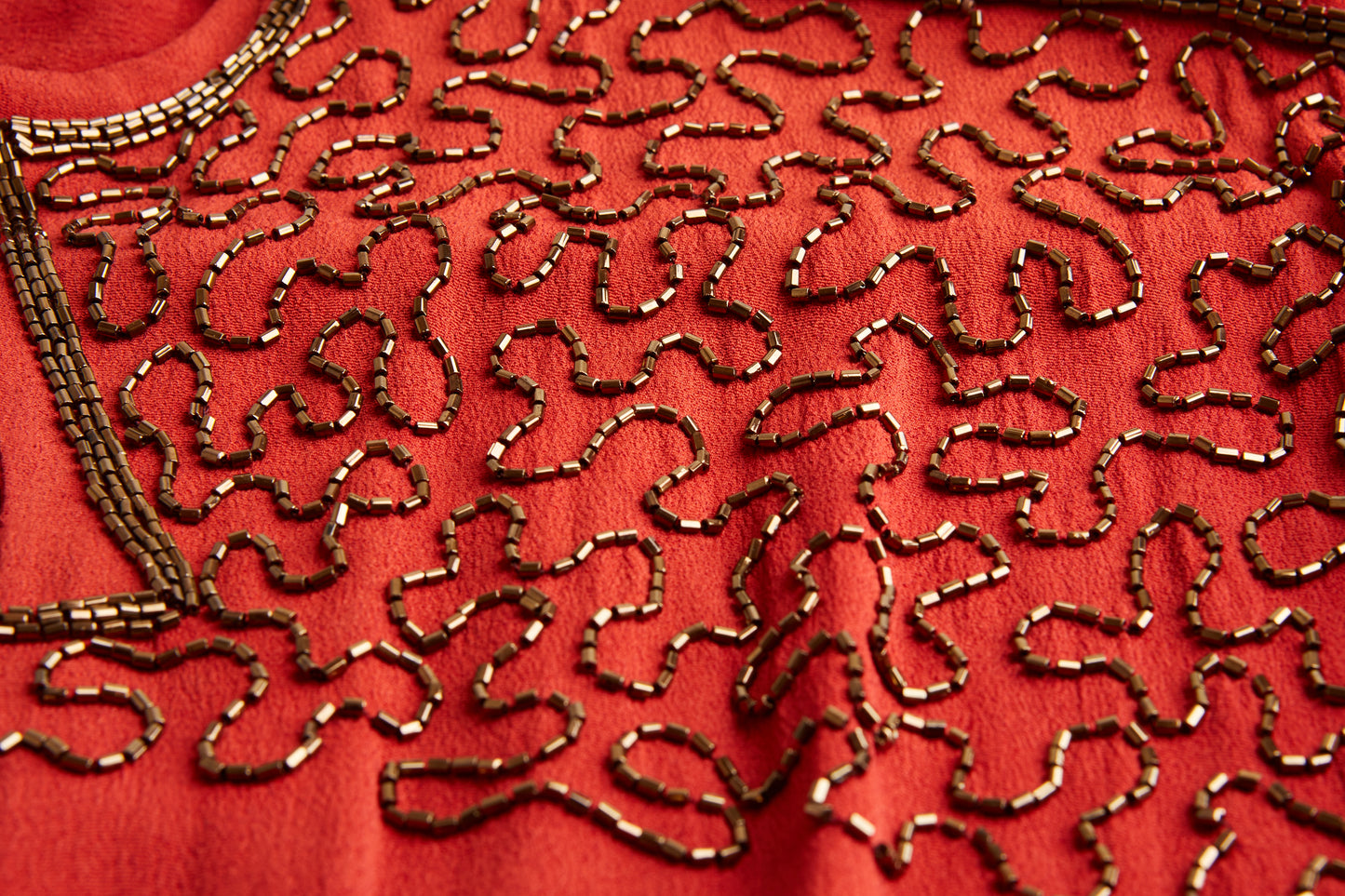 1940s Rust Red Beaded Keyhole Dress