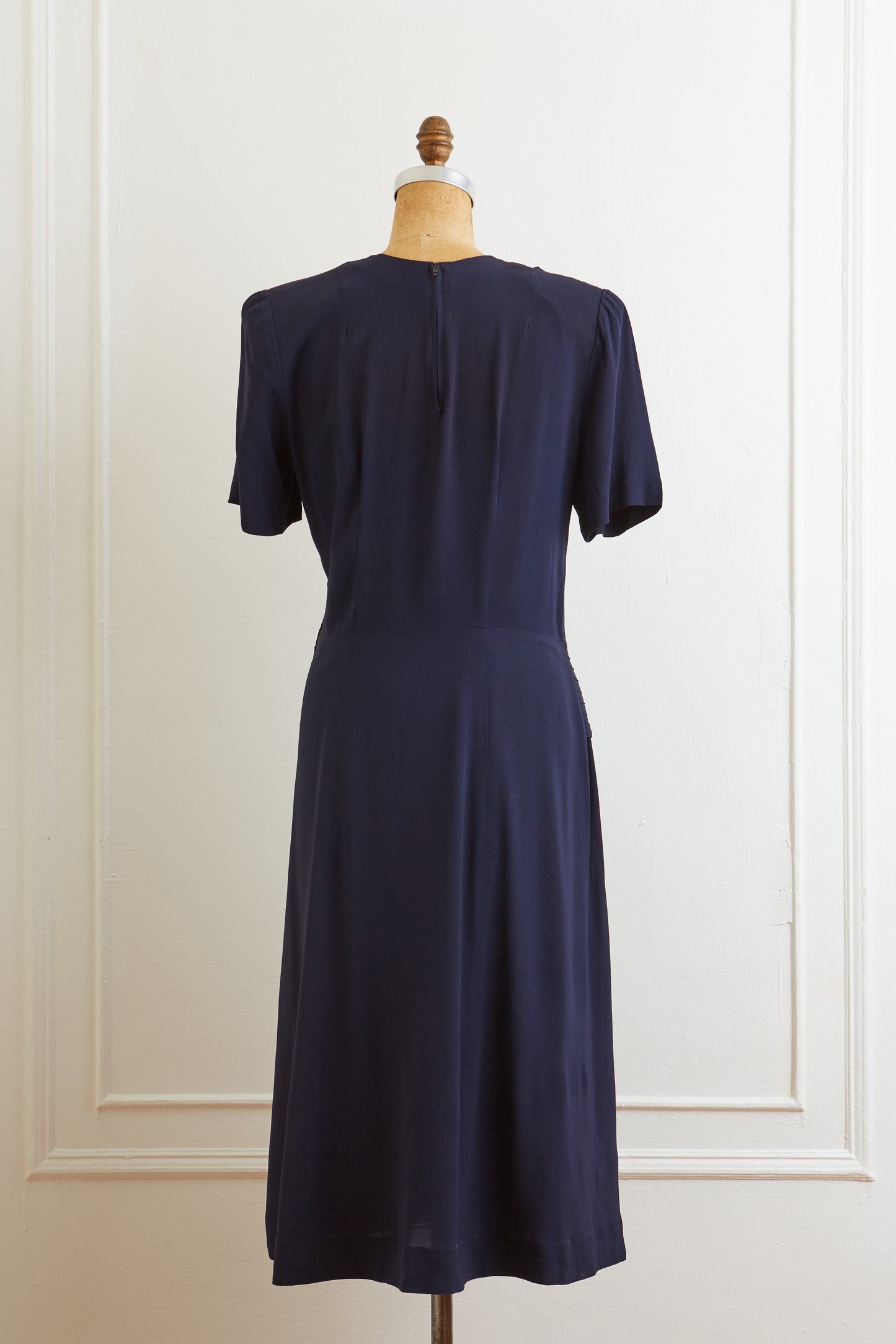 1940s Navy Pintuck Bow Dress