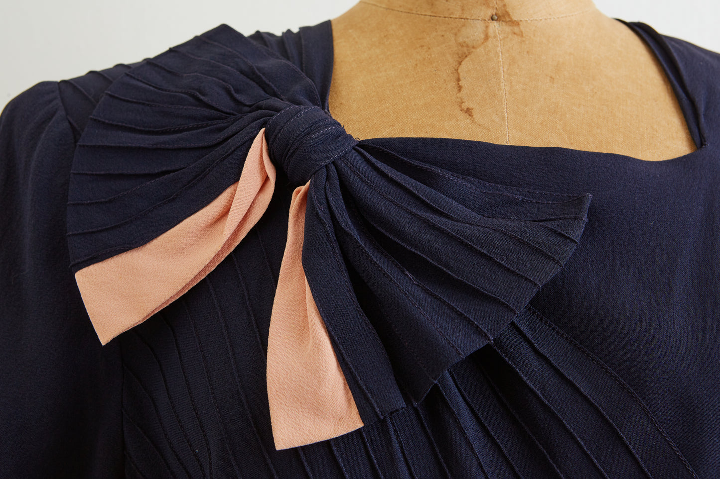1940s Navy Pintuck Bow Dress