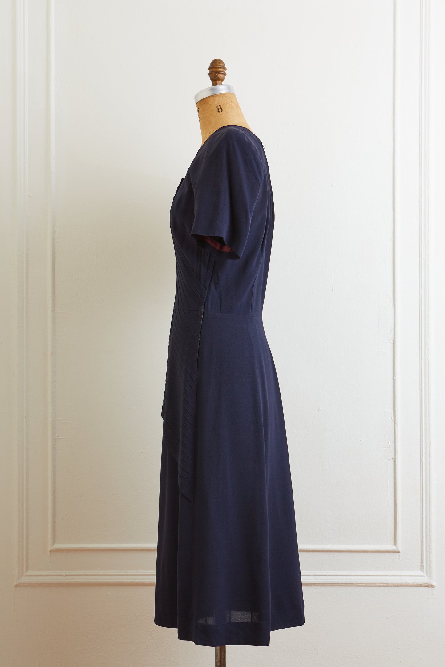 1940s Navy Pintuck Bow Dress