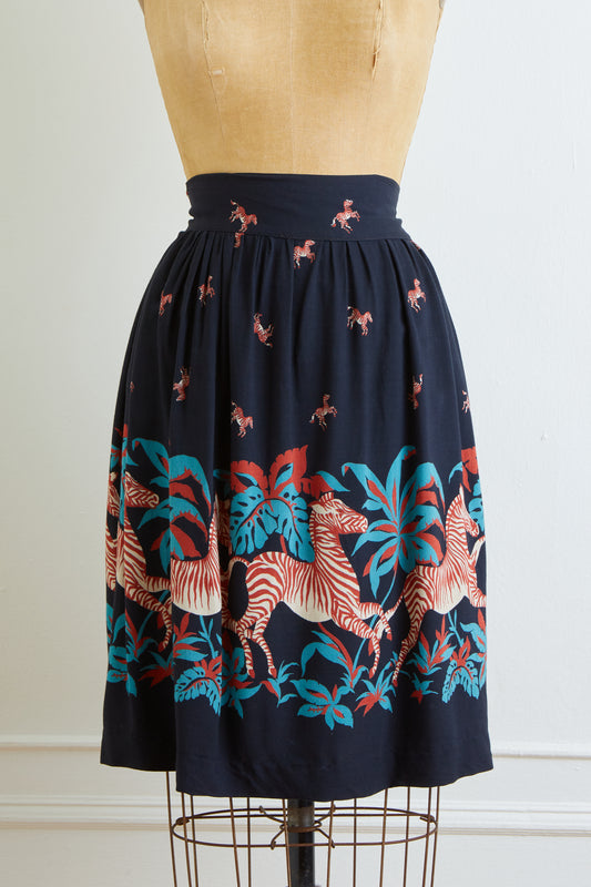 1940s Novelty Zebra Border Print Skirt