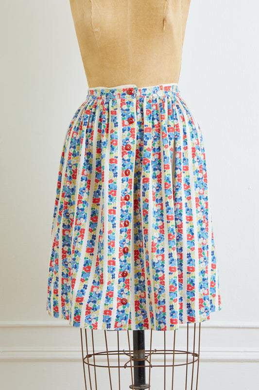 1940s Bright Floral Print Skirt