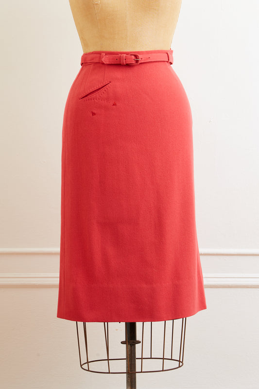 1950s Vivid Coral Wool Skirt