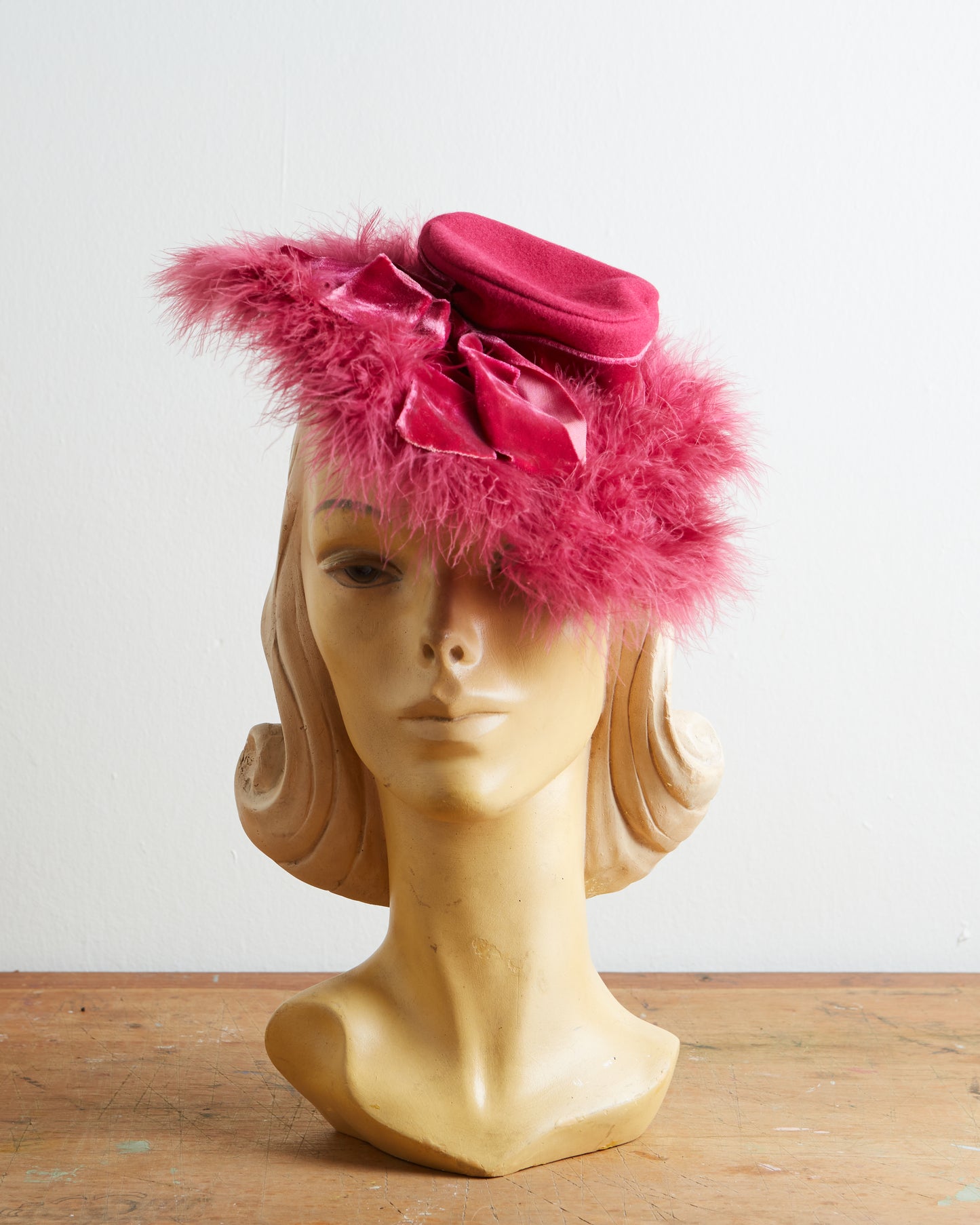 1940s Hot Pink Feathered Tilt Hat