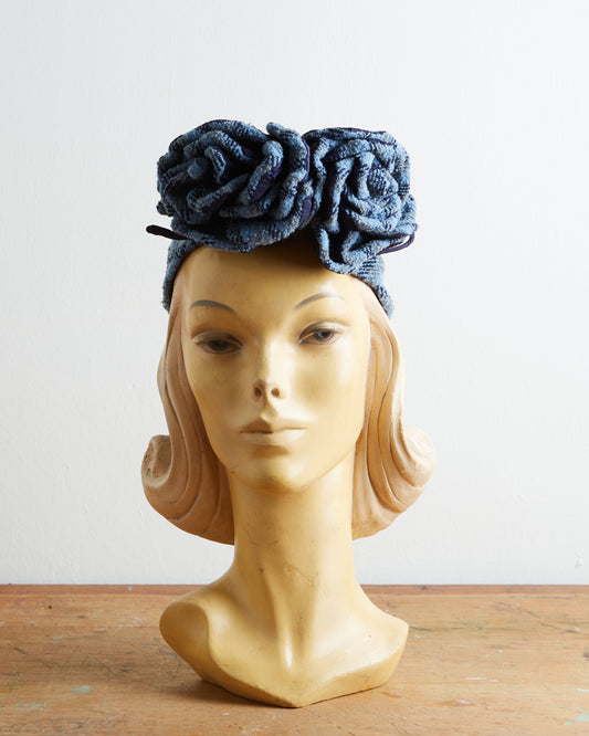 1930s Blue Rose Bouclé Tilt Hat