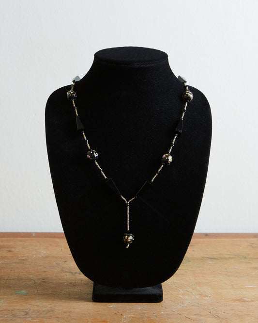 1920s Venetian Lamp Work Wedding Cake Bead Necklace