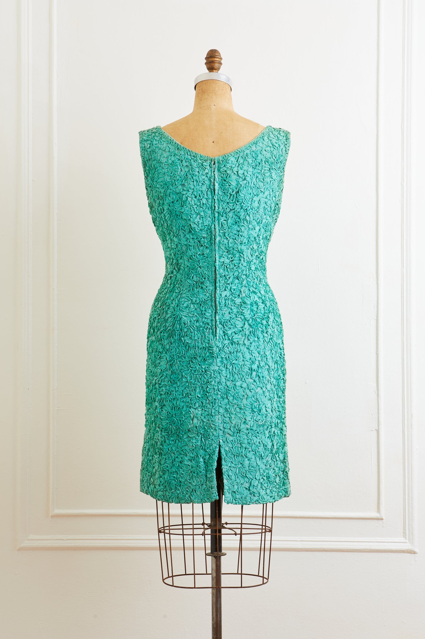 1960s Turquoise Ribbon-Work Dress