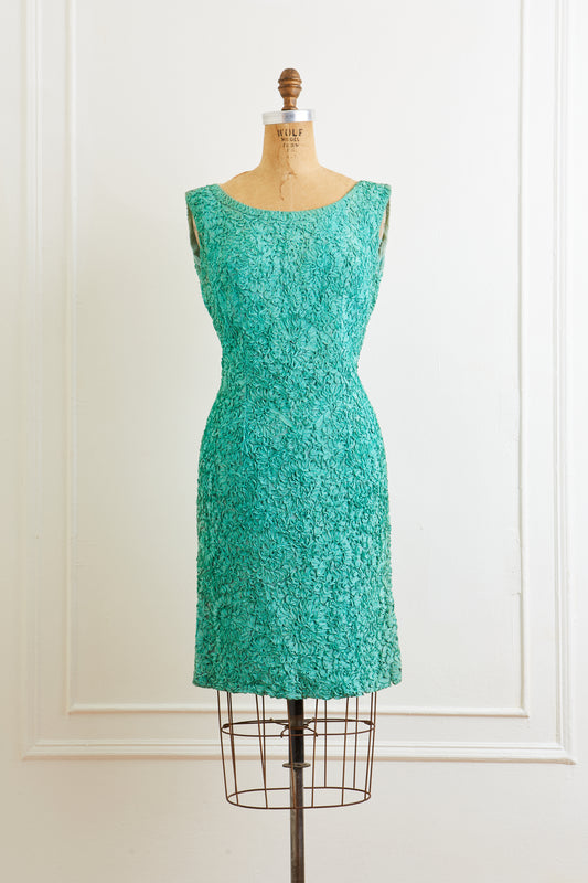 1960s Turquoise Ribbon-Work Dress
