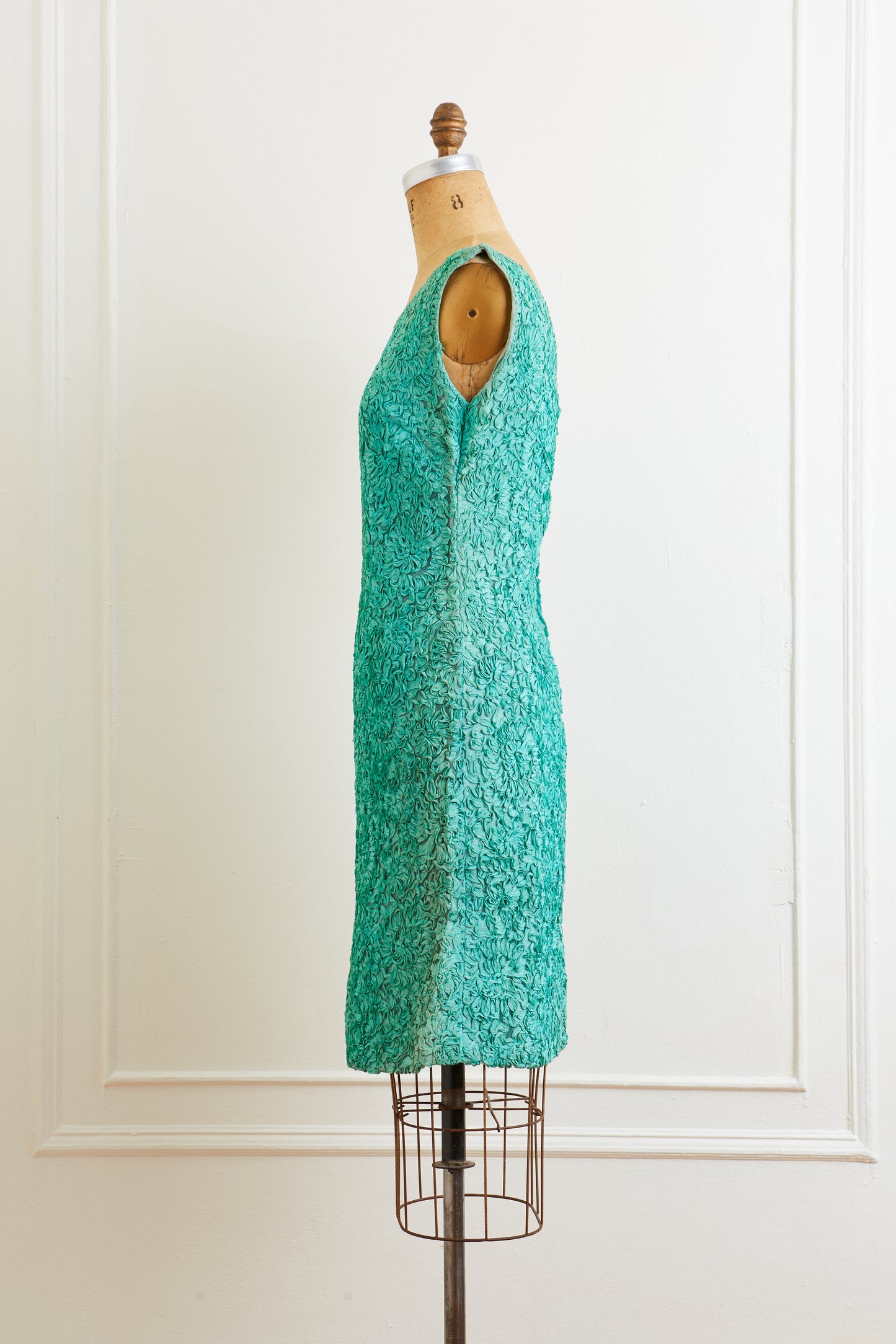 1960s Turquoise Ribbon-Work Dress