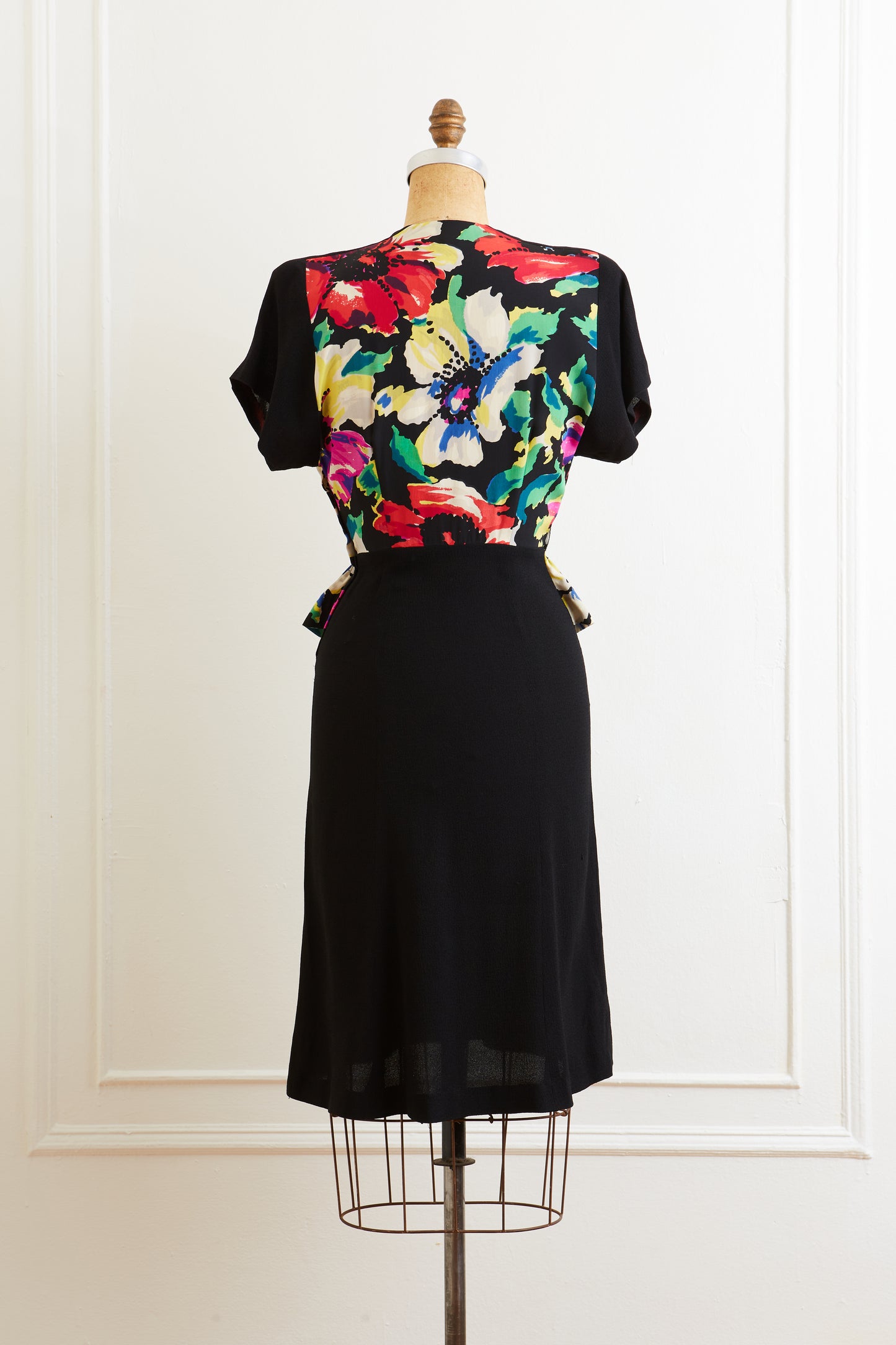 1940s Bright Floral Peplum Dress