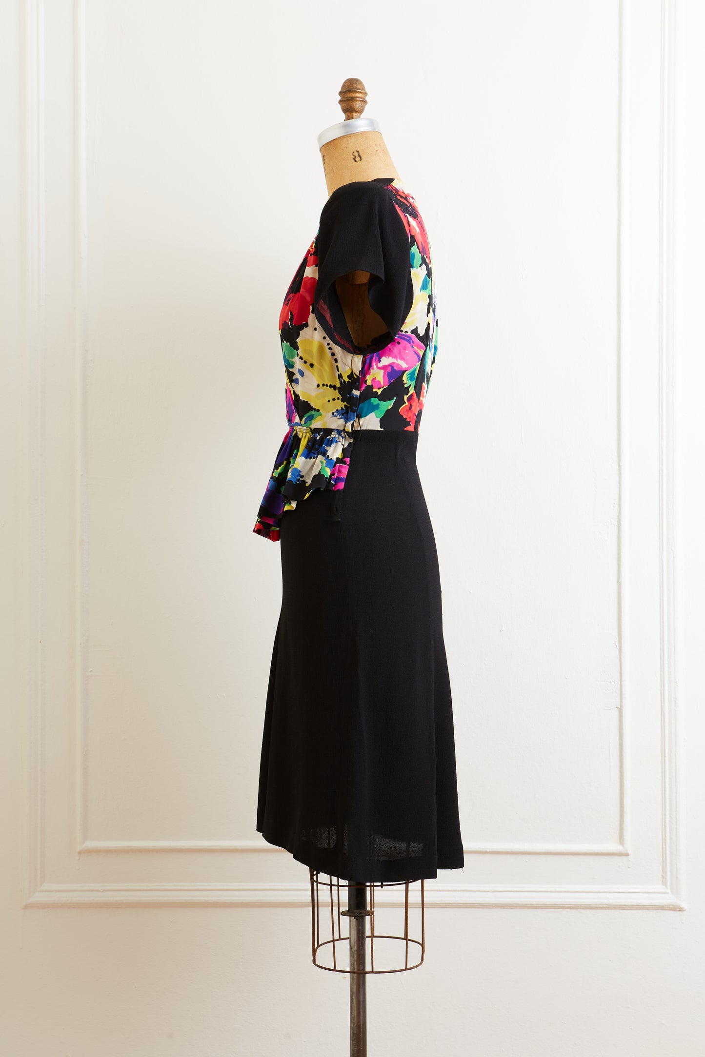1940s Bright Floral Peplum Dress